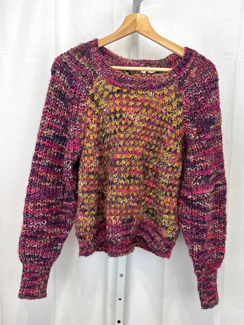 MOTH Anthropologie Hillwalk Chunky Knit Sweater Italy Wool Mohair Pink Multi XS